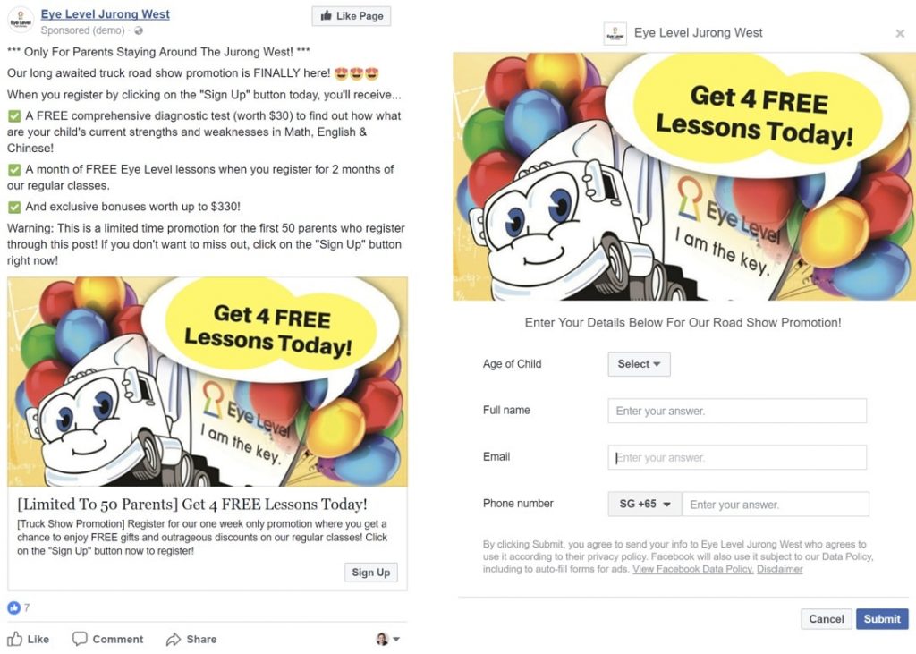 Facebook Lead Ad Form Example 2