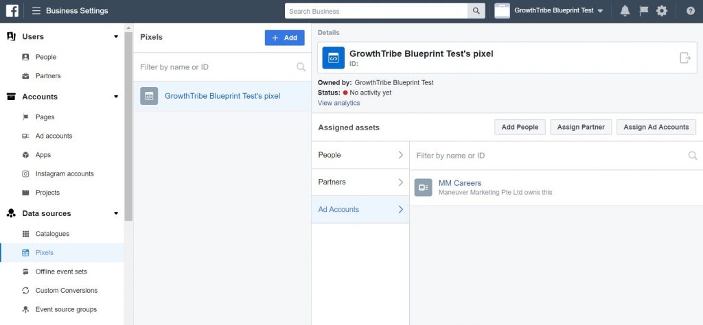 Assigned Facebook Pixel To Ad Account