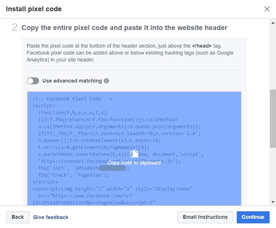 Copy Facebook Pixel Code