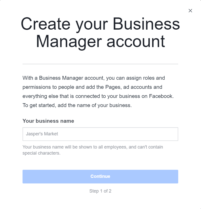 Create Facebook Business Manager Account Box 1