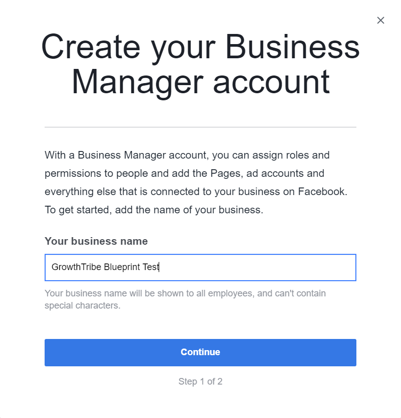 Create Facebook Business Manager Account Box 2