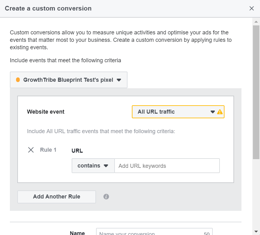 Create Facebook Custom Conversion