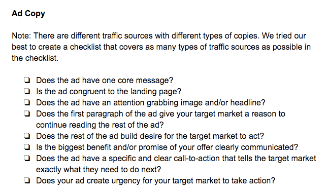 Facebook Ad Copy Checklist