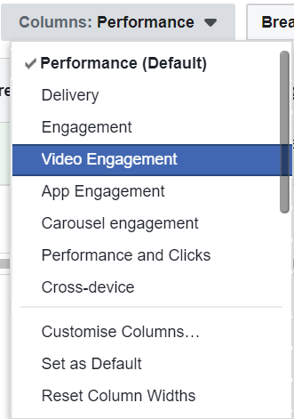 Facebook Ad Video Engagement Column