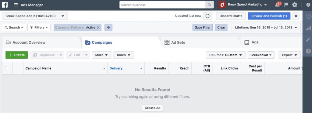 Facebook Ads Manager Example