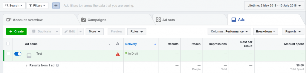 Facebook Ads Manager Example 2