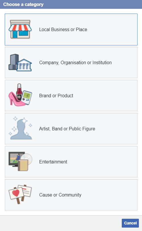 Facebook Choose Category