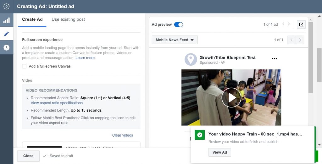 Facebook Edit Ad Video Uploaded