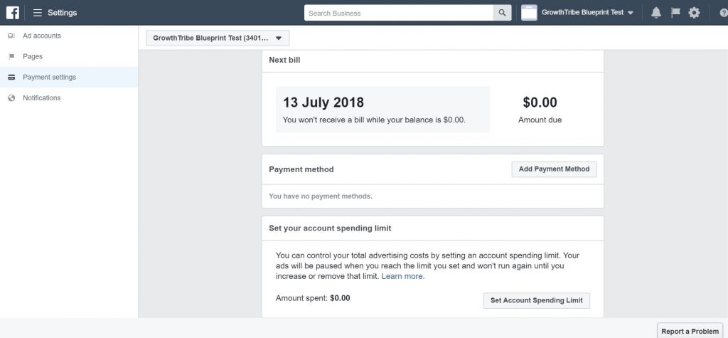 Facebook Payment Settings