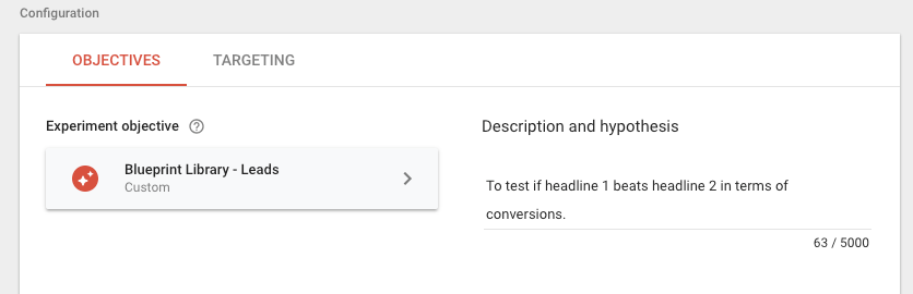 Google Optimize Objective Description