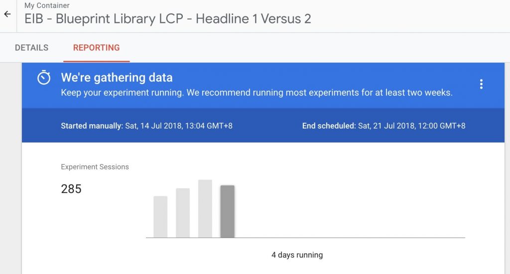 Google Optimize Reporting