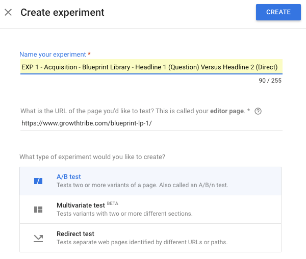 Google Optimize Test Types