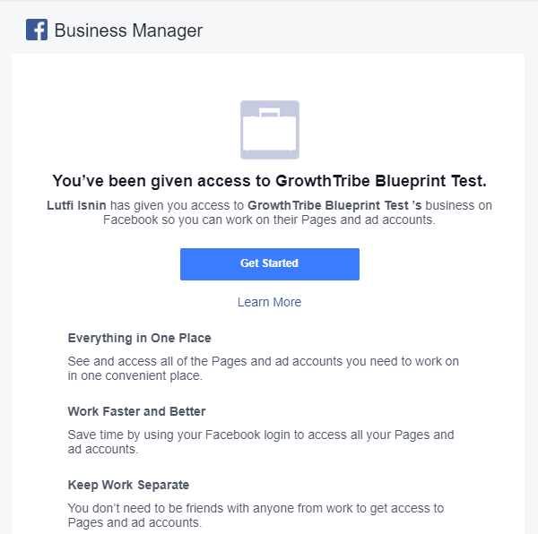 Invitation Received To Add To Facebook Manager