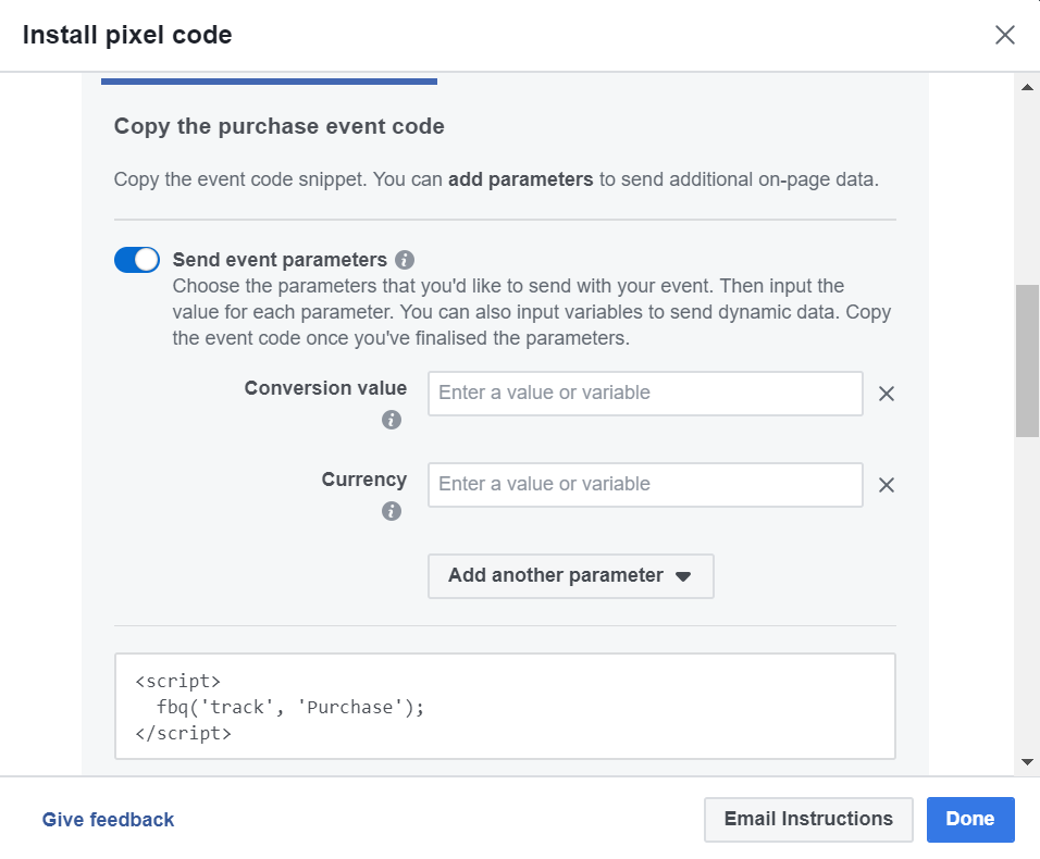 Purchase Facebook Standard Event Parameters