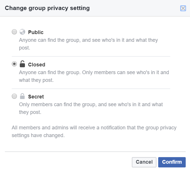 Facebook Group Privacy Setting