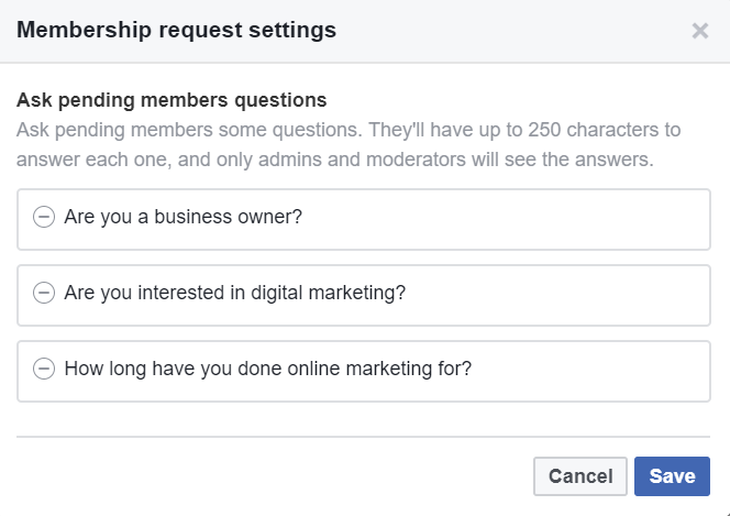 Facebook Group Questions Examples