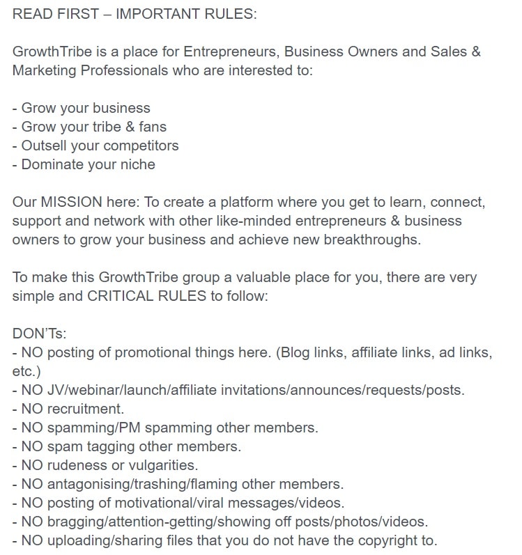 Facebook Group Rules Template