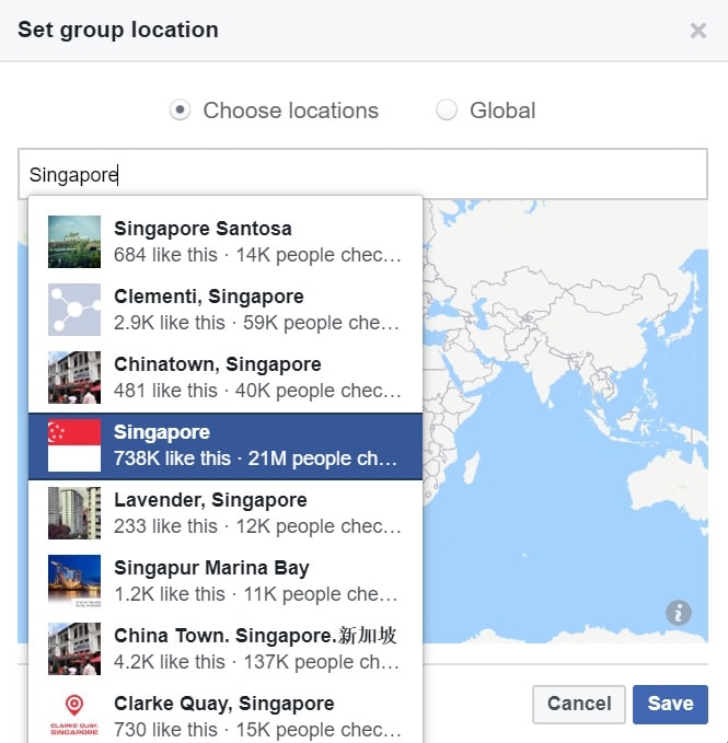 Facebook Group Select Location