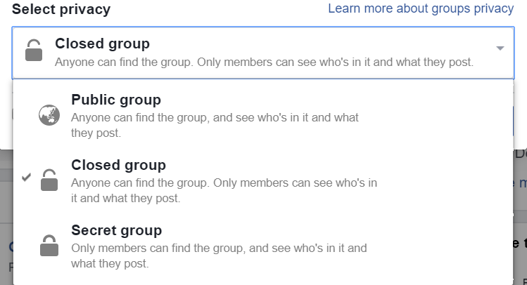 Facebook Group Select Privacy