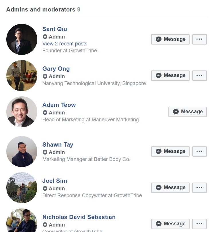 GrowthTribe Facebook Admins