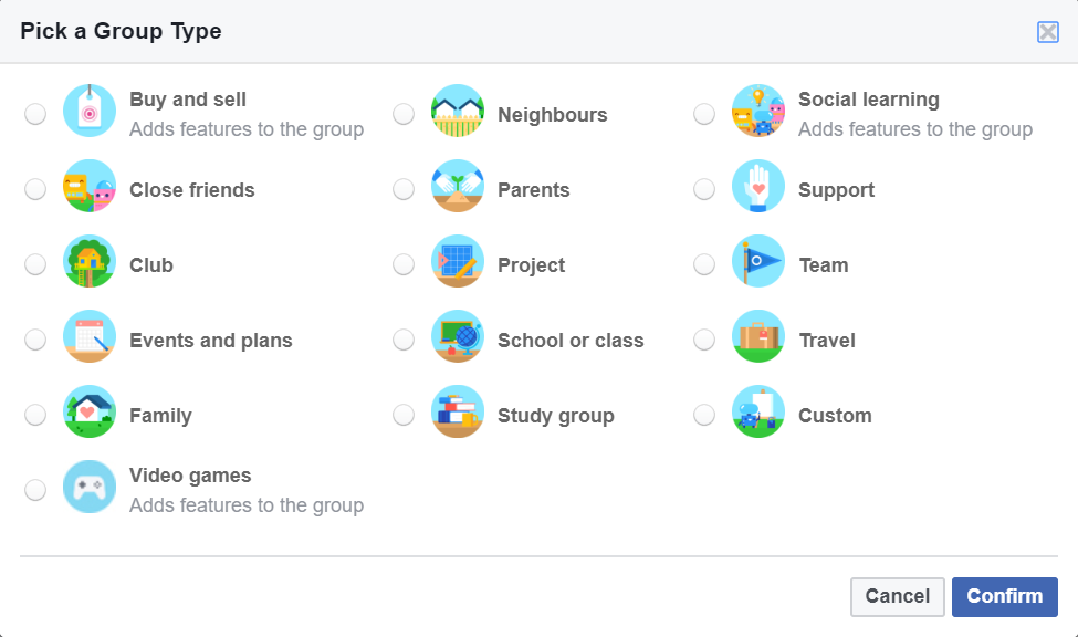 Select Group Type Facebook