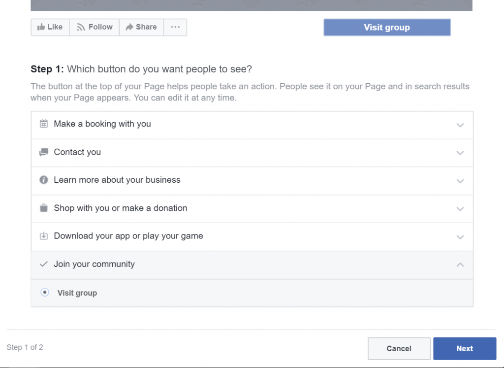 Select Visit Facebook Group Button