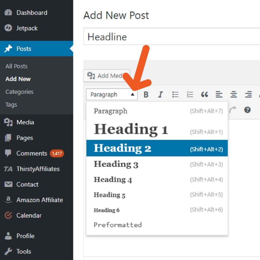 WordPress Heading Formatting